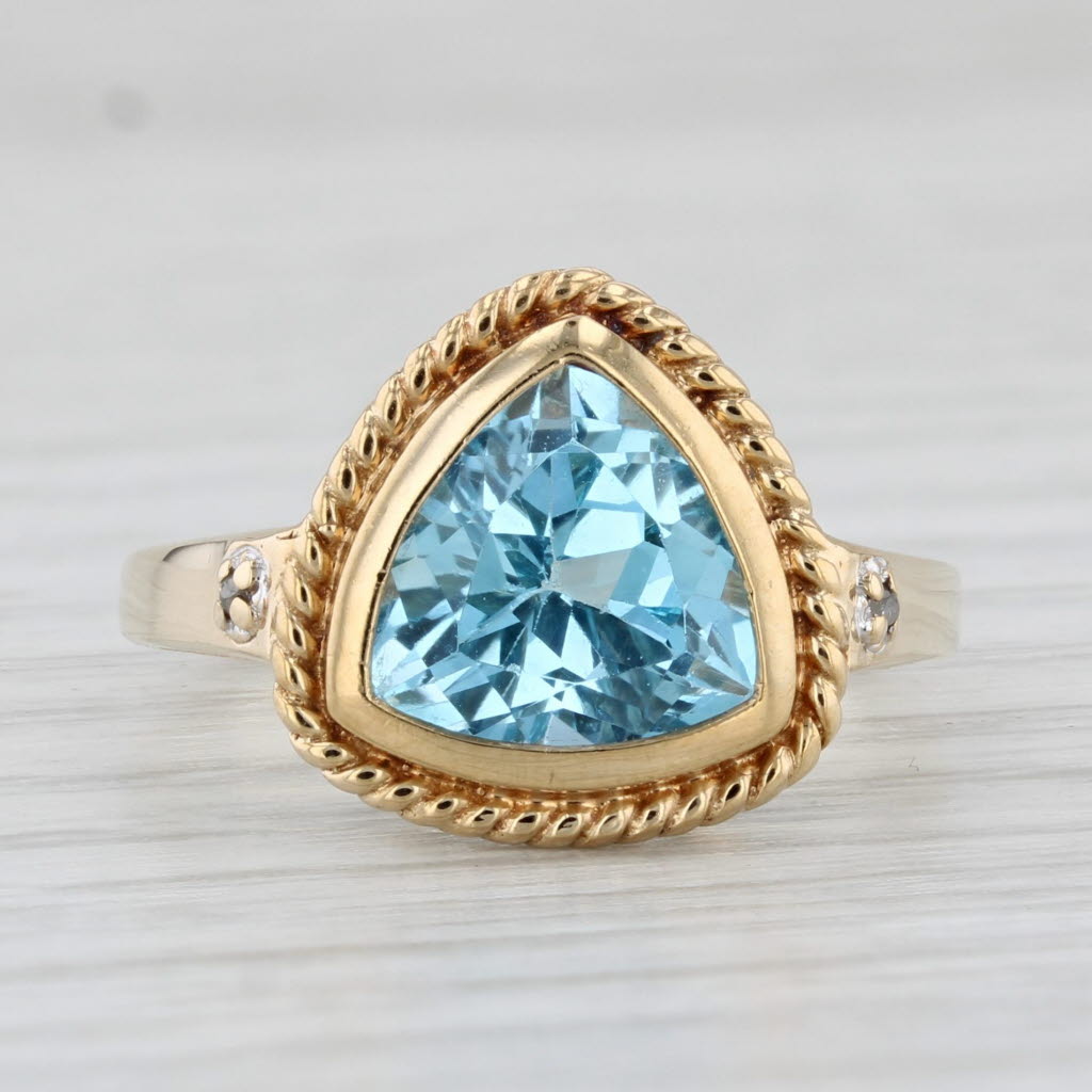 Light Gray 3.10ctw Trillion Blue Topaz Diamond Ring 10k Yellow Gold Size 6.75
