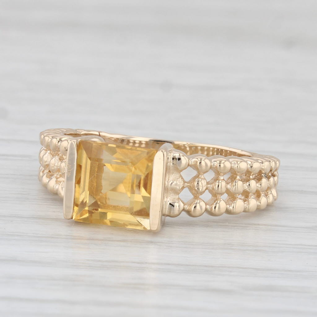 Light Gray 1.60ct Citrine Solitaire Ring 14k Yellow Gold Size 7.5 Bead Band