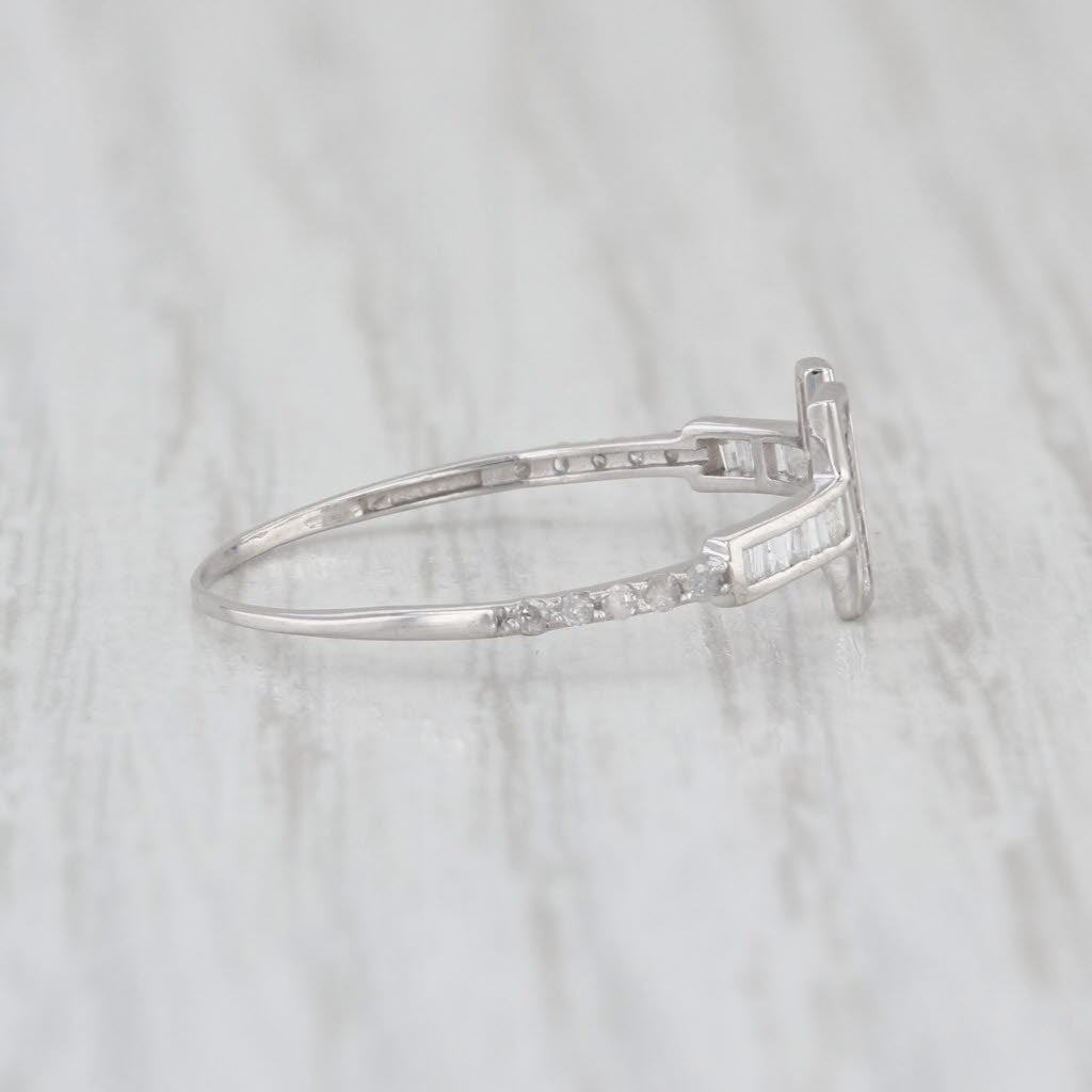 0.15ctw Diamond Open Top T Ring 18k White Gold Size 6.5 Adjustable