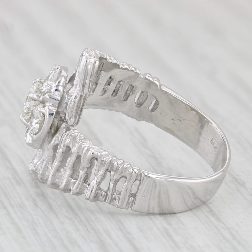 Light Gray 0.83ctw Diamond Cluster Bypass Ring 14k White Gold Size 7