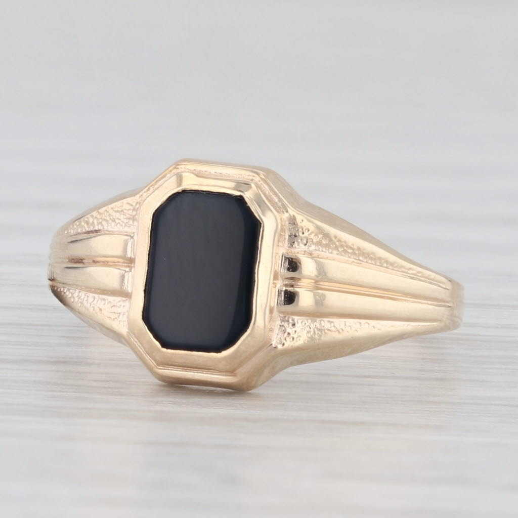 Light Gray Onyx Solitaire Signet Ring 10k Yellow Gold Size 5.75 Vintage