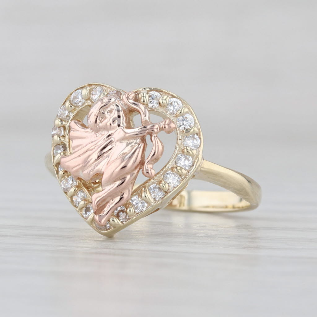 0.30ctw Cubic Zirconia Heart Cupid Ring 10k Yellow Rose Gold Size 6.75