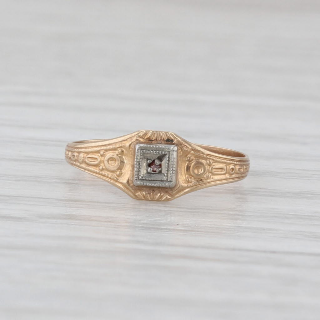 Antique Diamond Baby Ring 10k Yellow White Gold Size 1.5 Ornate Etched