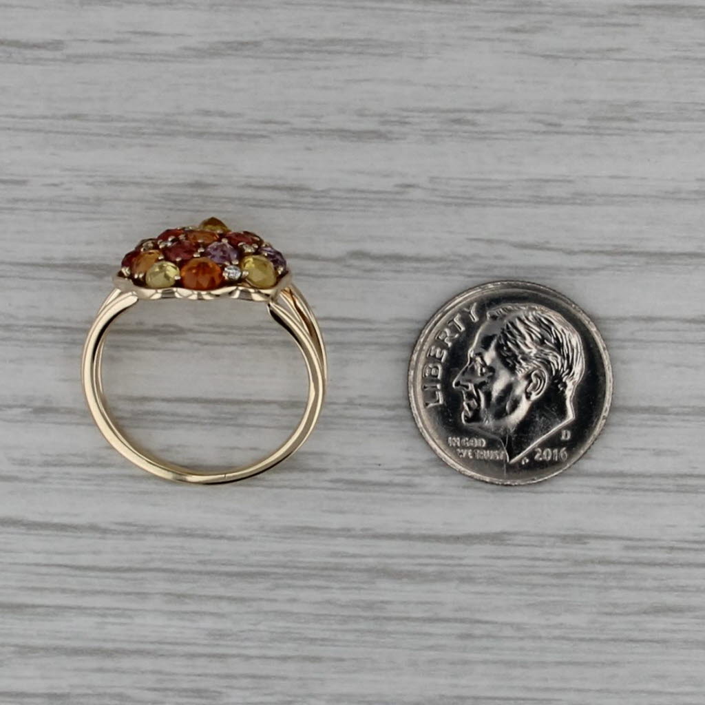 1.69ctw Multi-Color Sapphire Diamond Cluster Ring 14k Yellow Gold Size 7.75