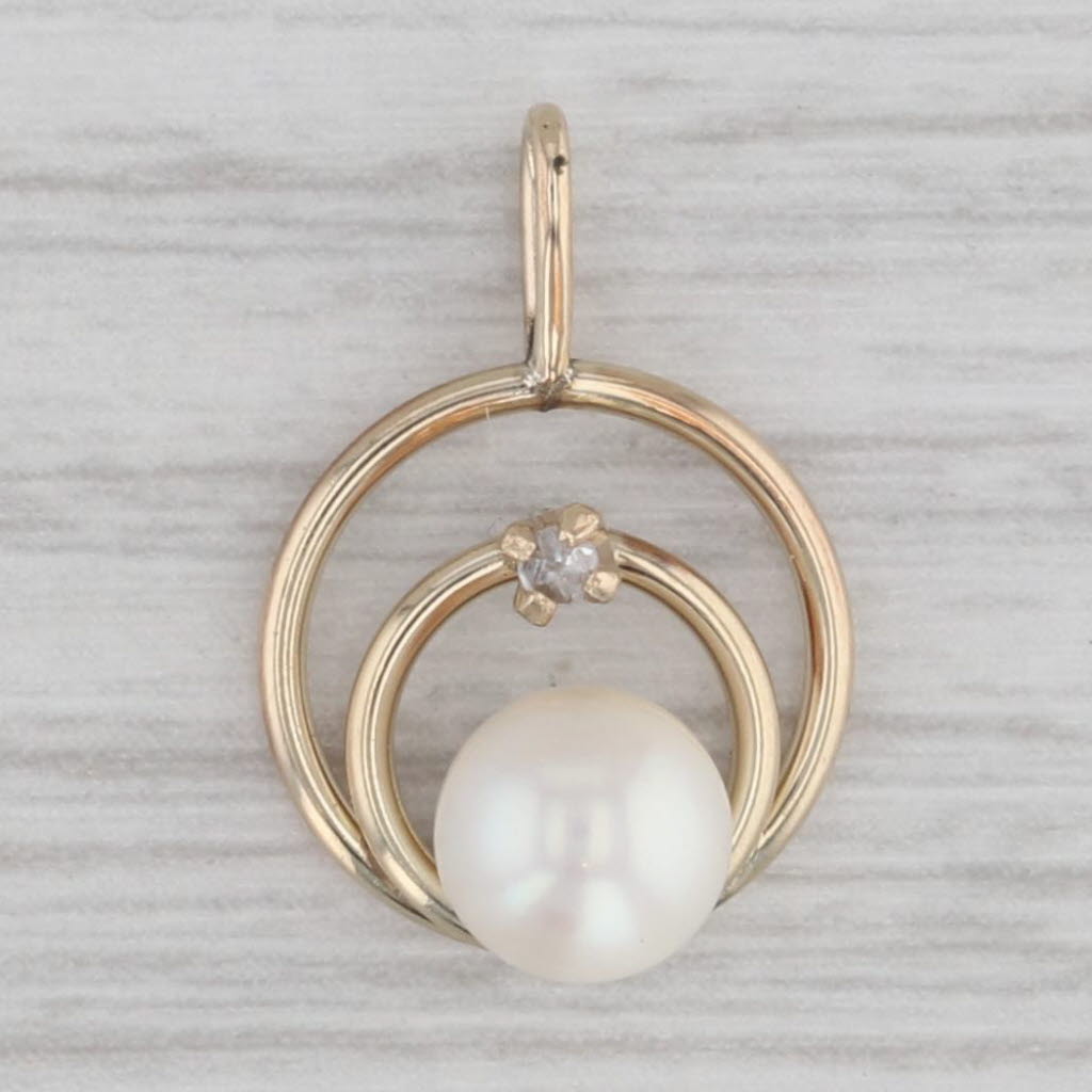 Gray Cultured Pearl Diamond Circle Pendant 10k Yellow Gold Small Drop
