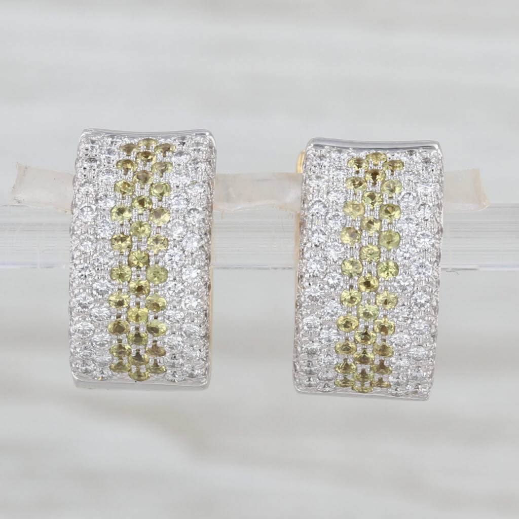 Casa Gi 2ctw Diamond Sapphire Hoop Huggie Earrings 18k Gold Snap Top Round Hoops