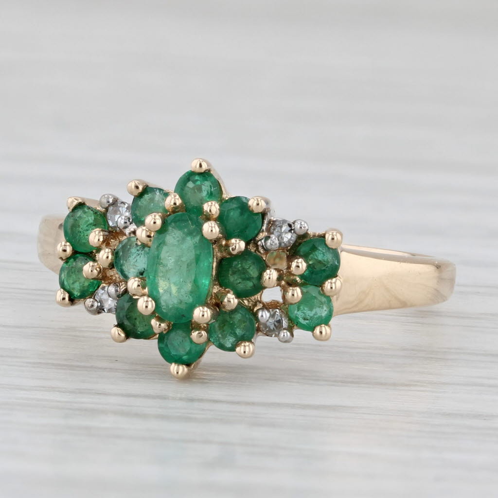 Light Gray 0.56ctw Emerald Diamond Cluster Ring 14k Yellow Gold Size 8