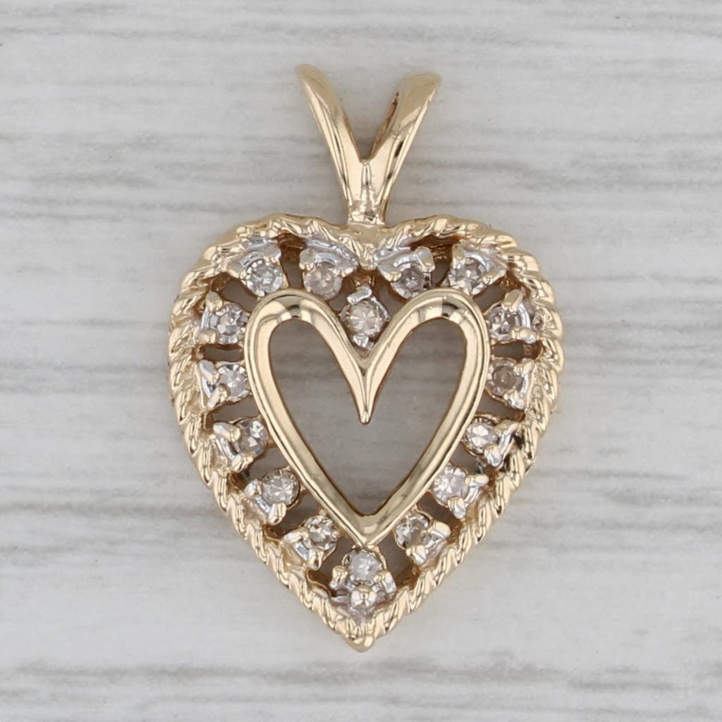 Gray Diamond Open Heart Pendant 10k Yellow Gold Small Drop