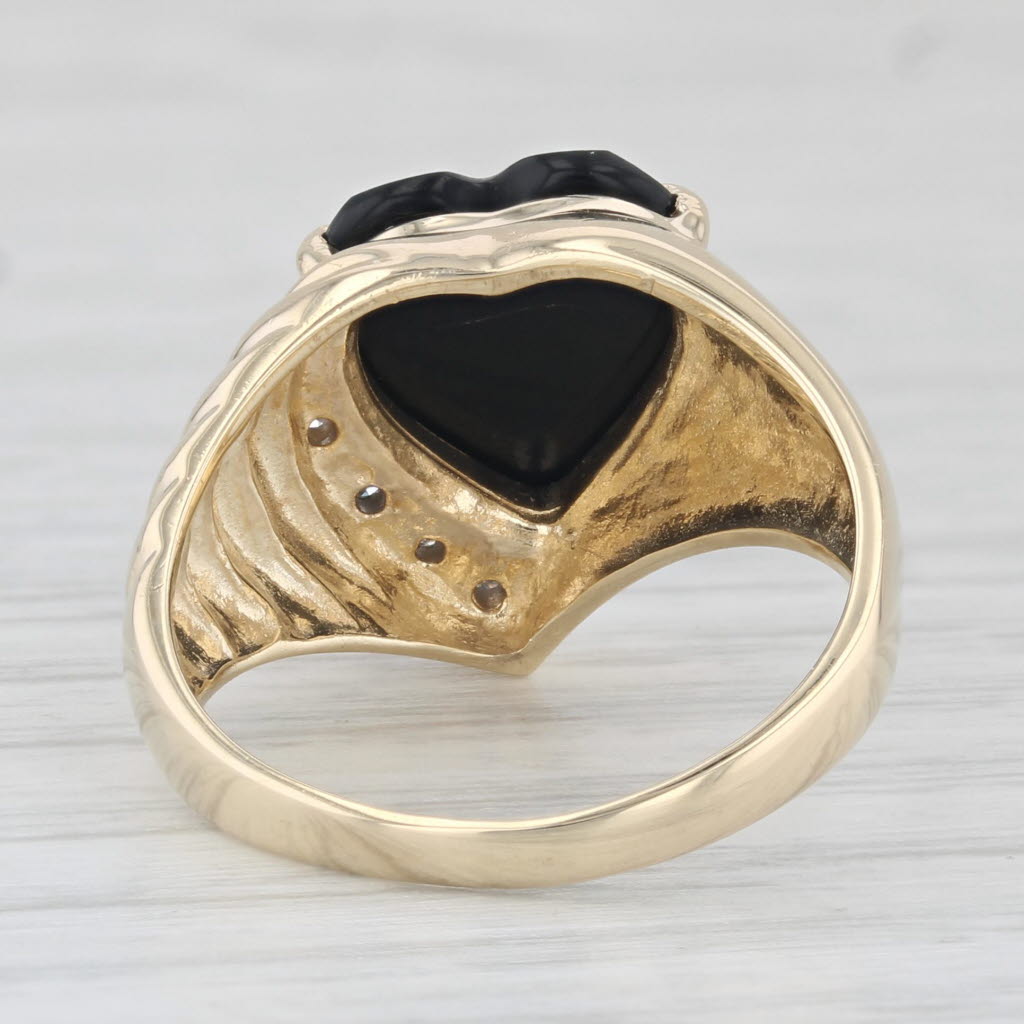 Light Gray Onyx Heart Ring 14k Yellow Gold Size 7 Diamond Accents