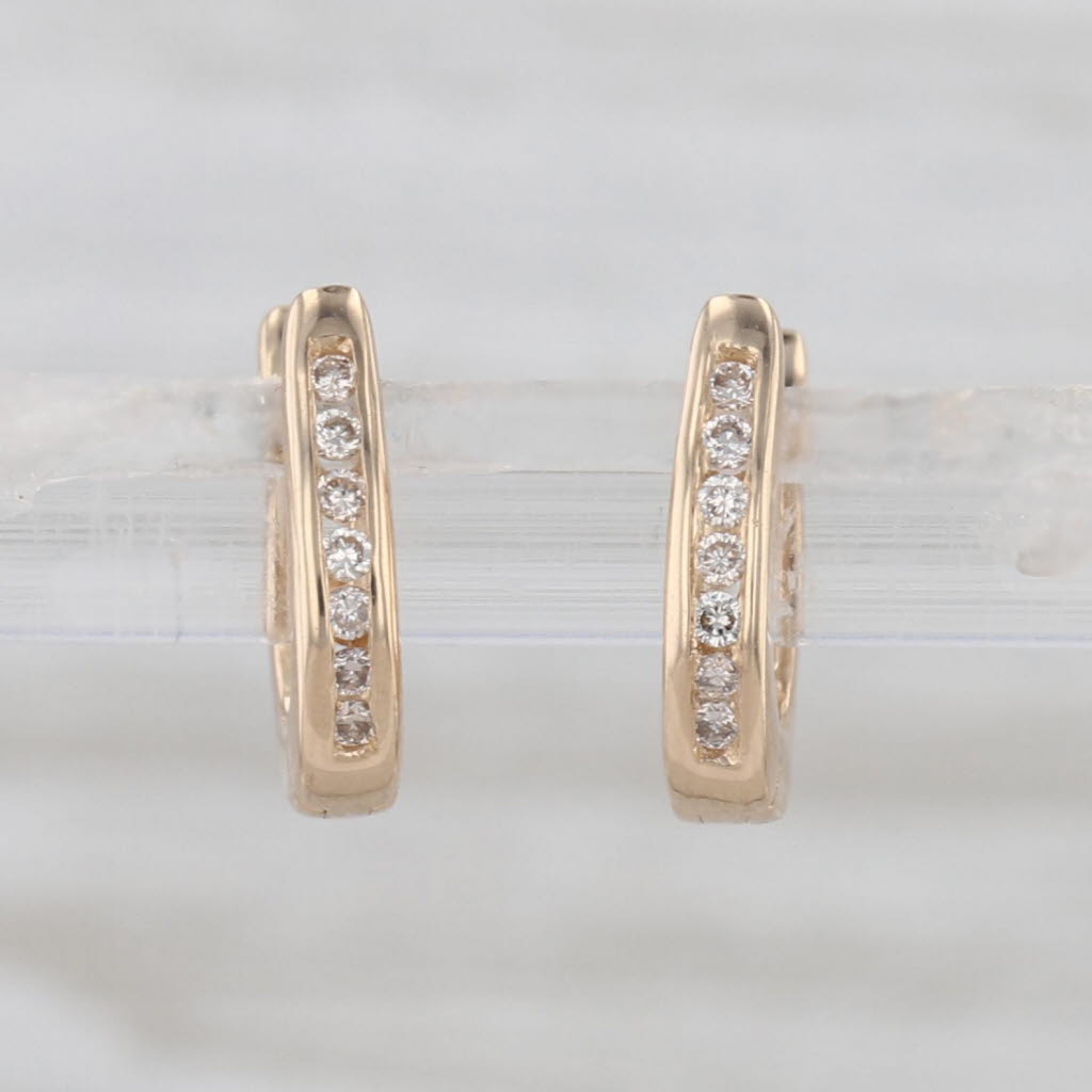 Small Diamond Oval Hoop Earrings 14k Yellow Gold Snap Hoops