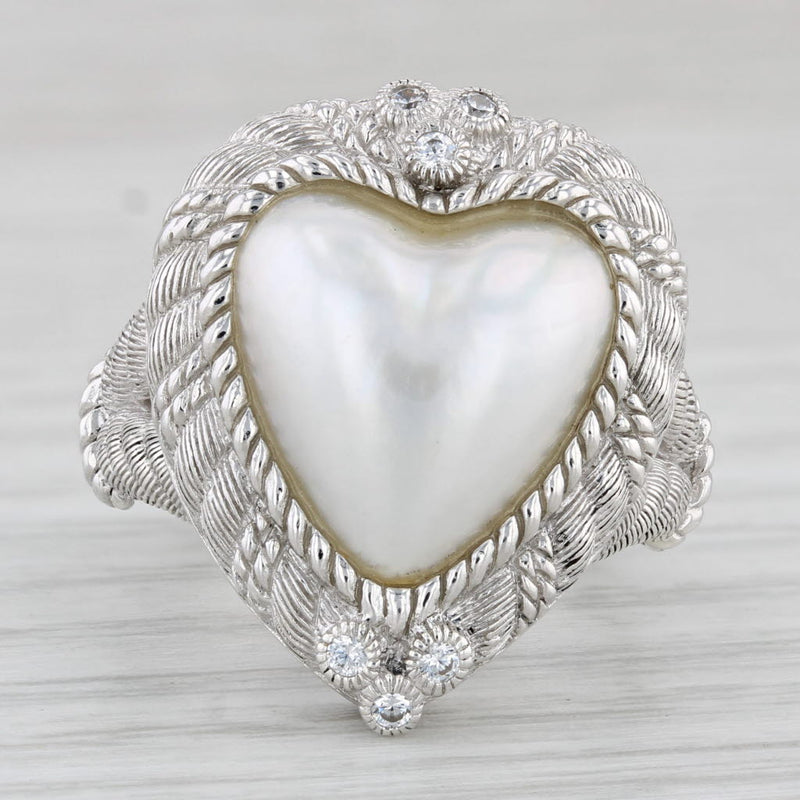 Judith Ripka Faux Pearl Heart Ring Sterling Silver Cubic Zirconia Sz 7 Statement