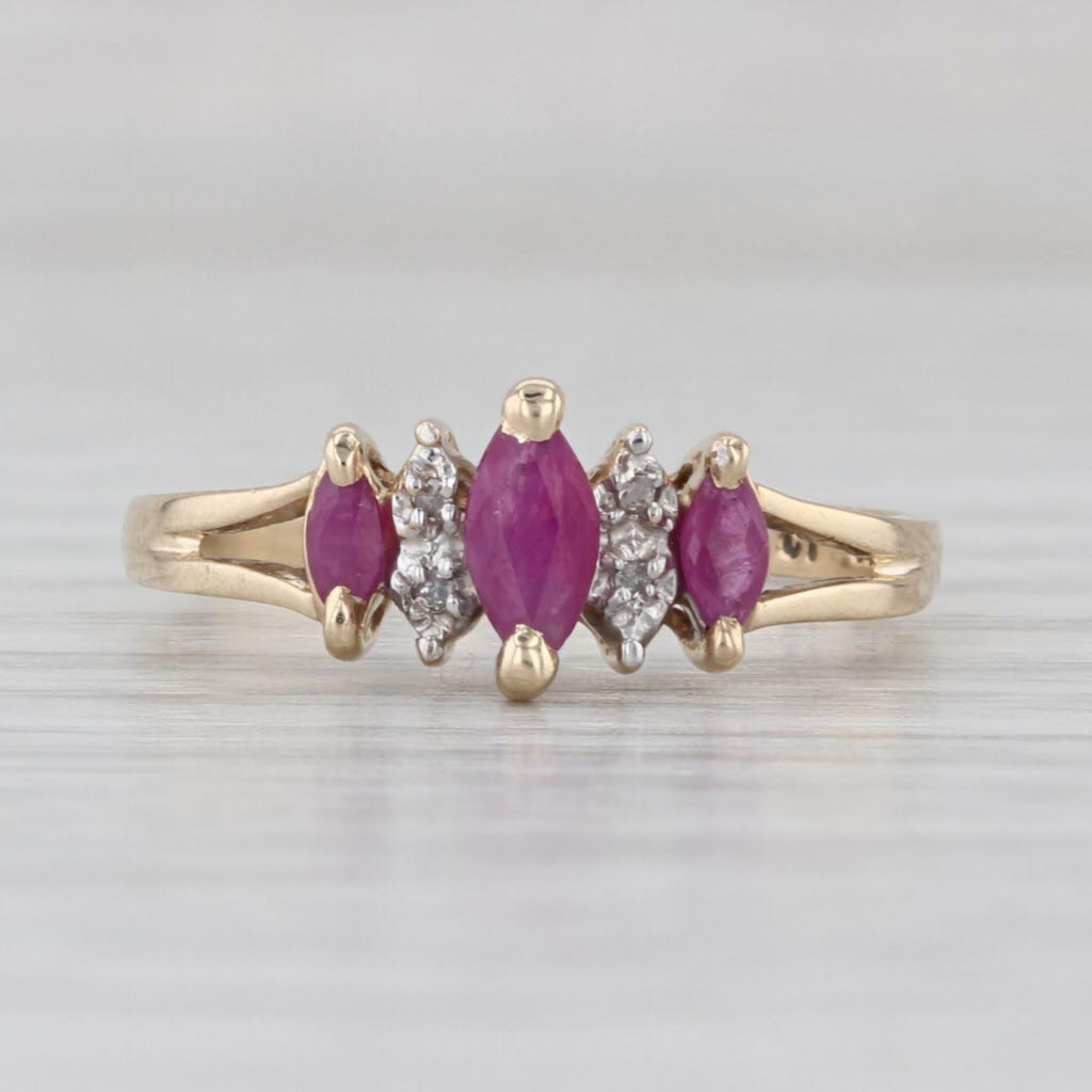 0.40ctw Ruby Marquise 3-Stone Diamond Ring 10k Yellow Gold Size 7