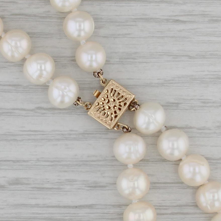 15.5" Double Strand Pearl Bead Necklace 14k Gold Clasp