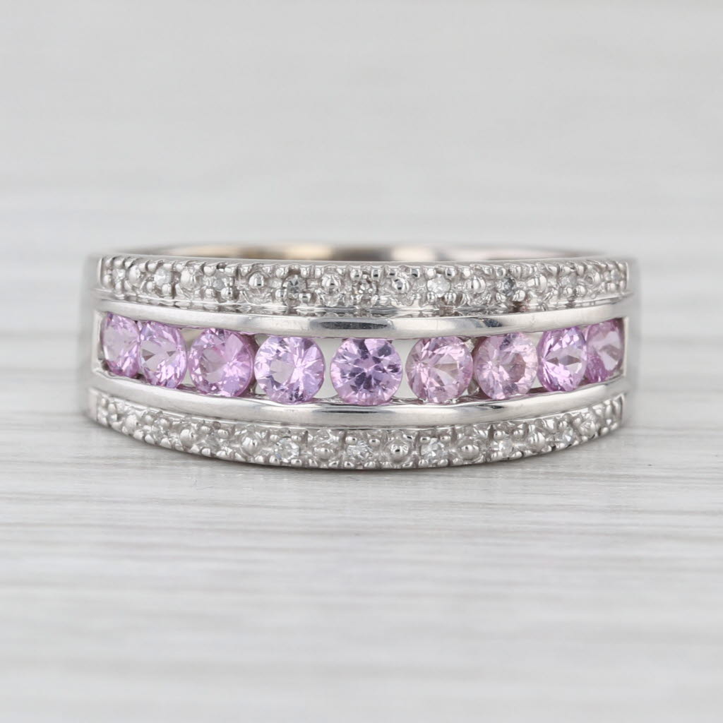 0.62ctw Pink Sapphire Diamond Ring 14k White Gold Size 7 Stackable Anniversary
