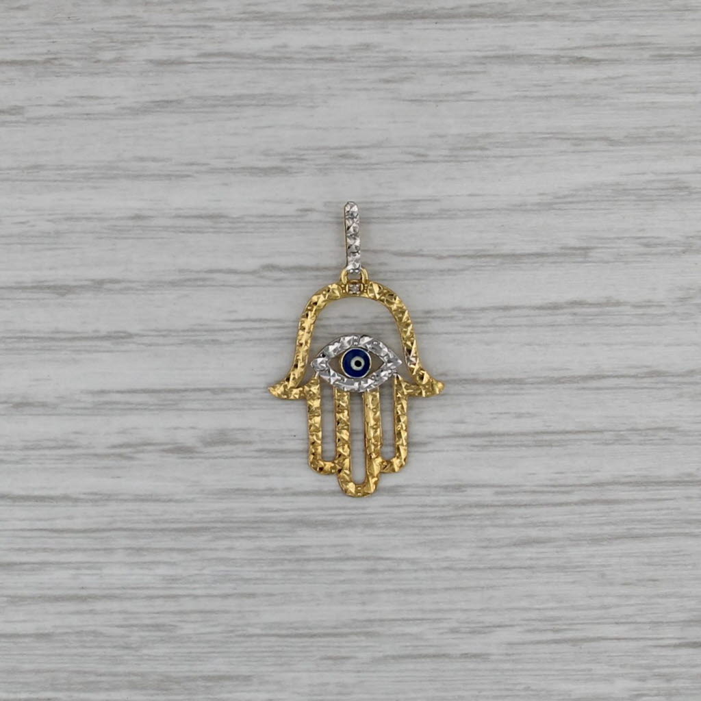 Hamsa Hand All Seeing Eye Pendant 18k Yellow White Gold Enamel Charm Talisman