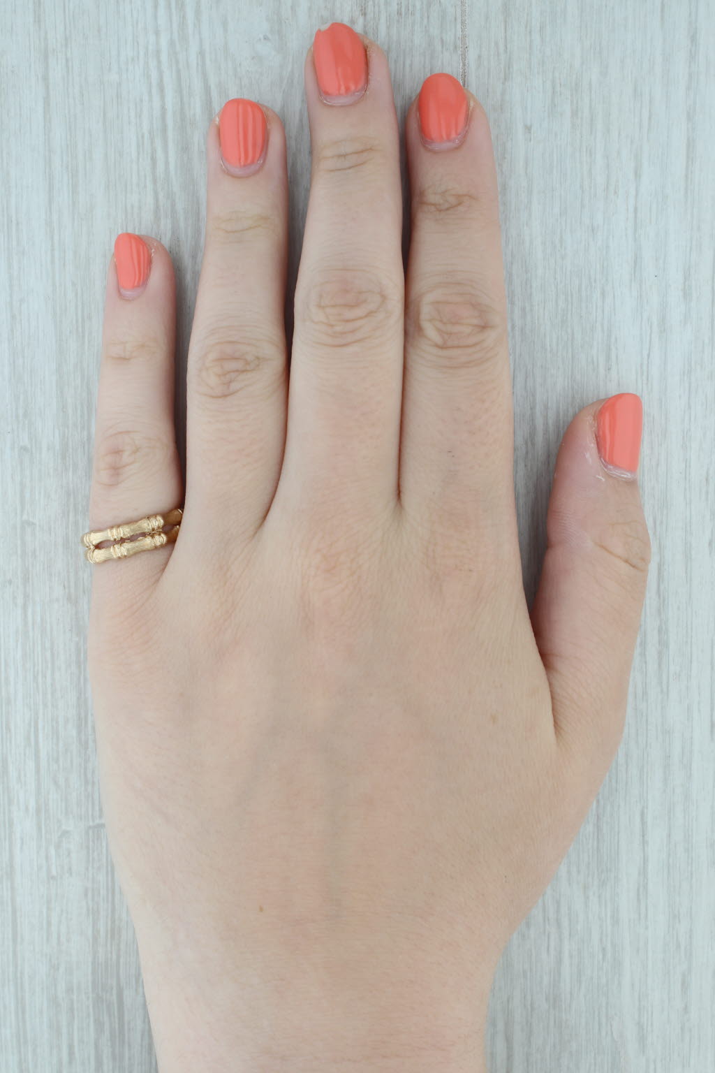 Gray Textured Bamboo Double Band Ring 14k Yellow Gold Size 6.75