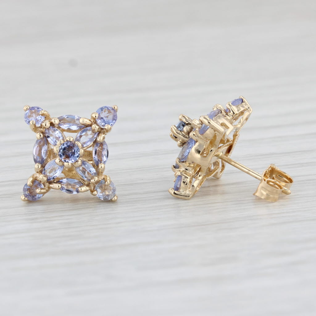 Light Gray 2ctw Tanzanite Cluster Stud Earrings 14k Yellow Gold