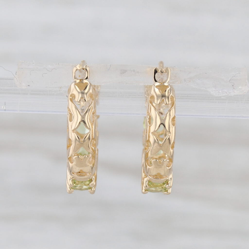 1.50ctw Peridot Small Hoop Earrings 14k Yellow Gold Snap Top Round Hoops