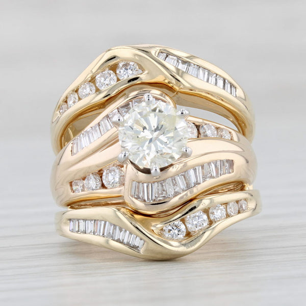 Light Gray 1.95ctw Round Diamond Engagement Ring Wedding Band Jacket Set 14k Yellow Gold