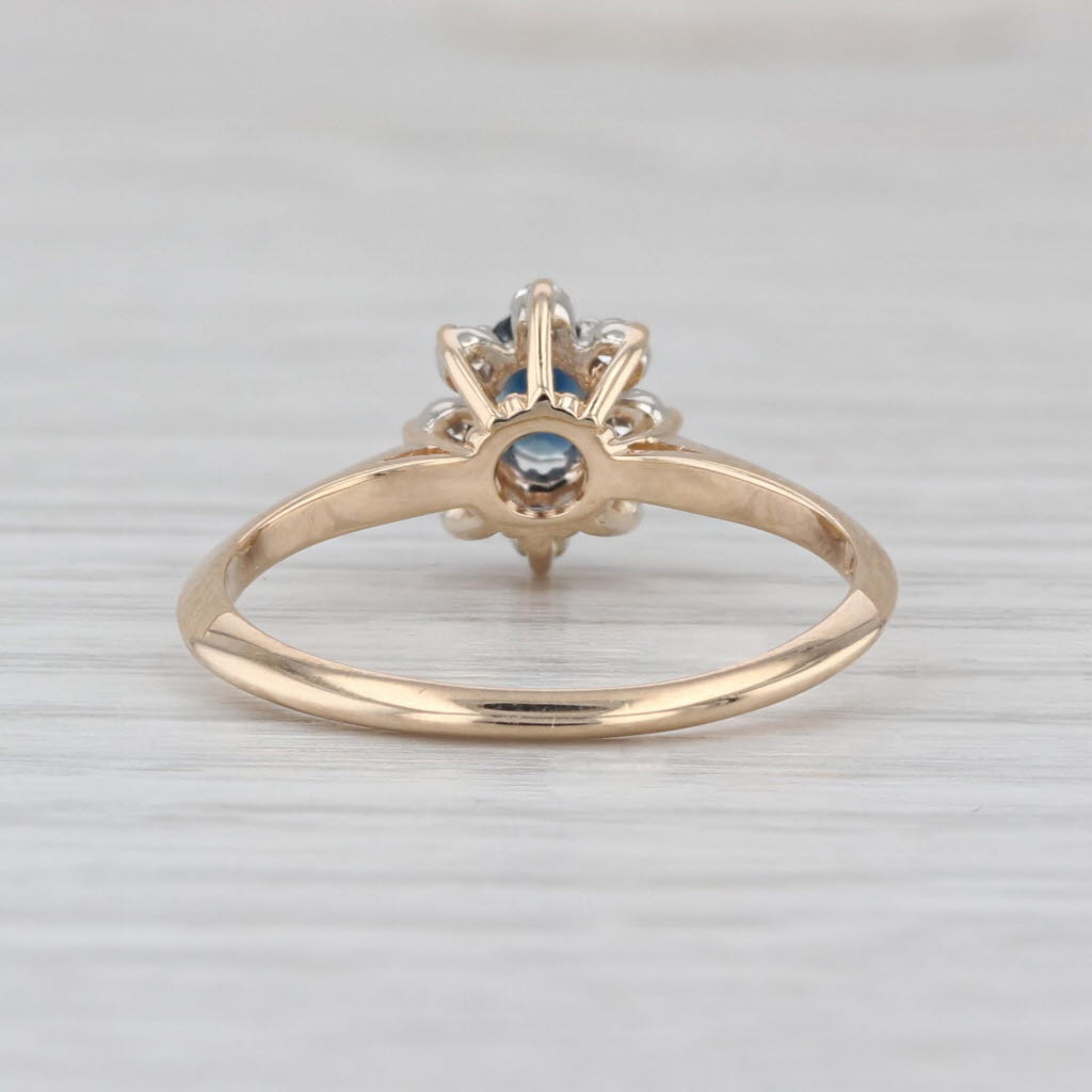0.46ctw Blue Sapphire Diamond Halo Ring 14k Yellow Gold Size 6.75