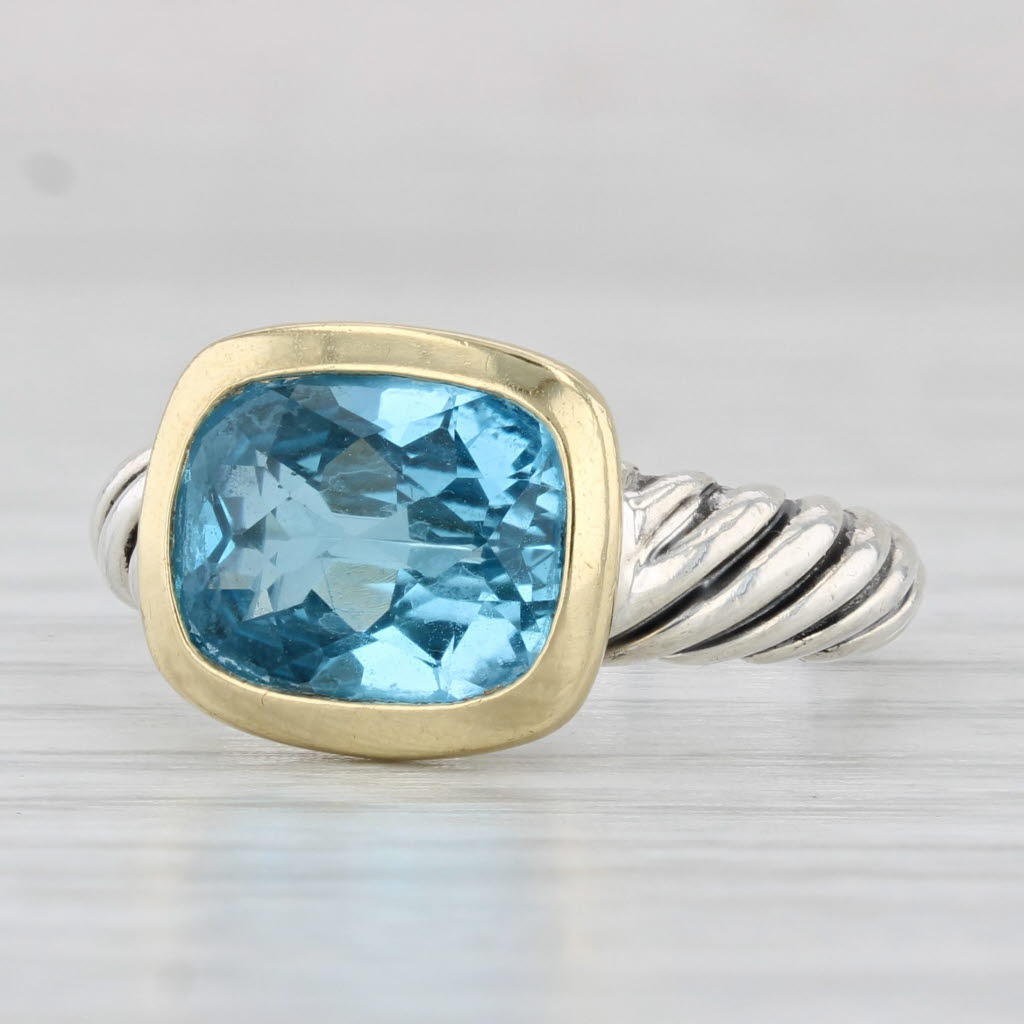 Light Gray David Yurman Noblesse Collection 3.25ct Blue Topaz Ring Sterling Silver 18k Gold