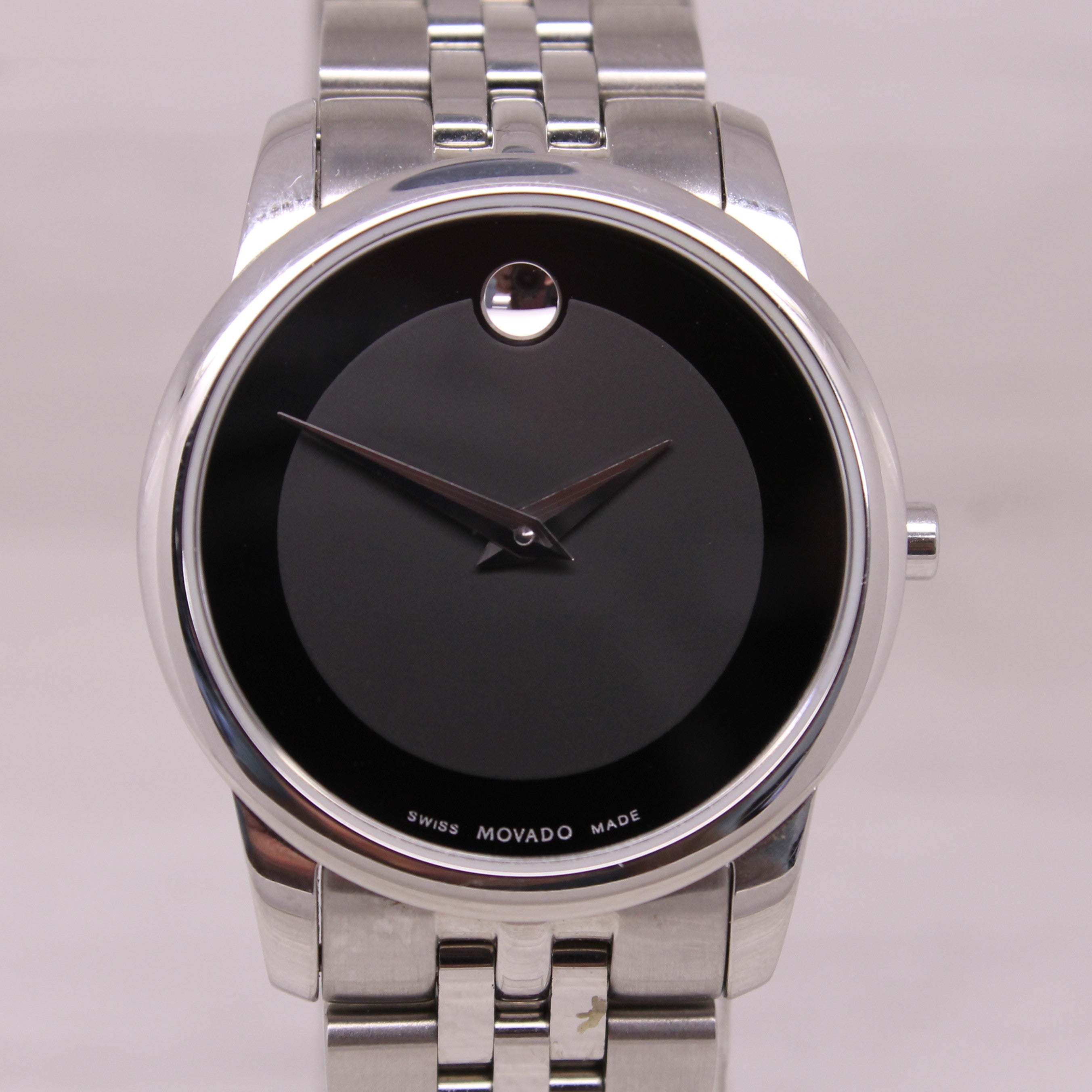 Movado Museum 28mm Black Dial Watch Stainless Steel Quartz Swiss 0606505