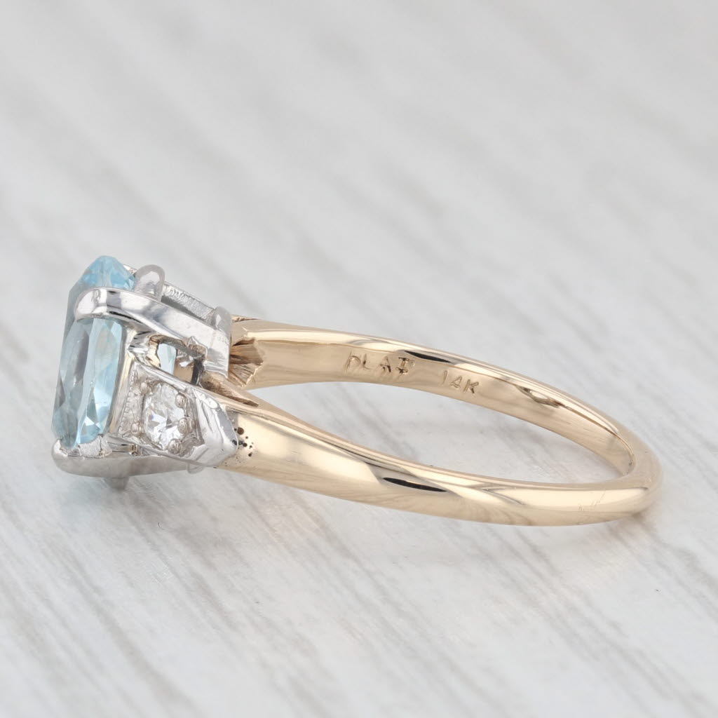 Light Gray Vintage 1.69 ctw Aquamarine Diamond 14K Yellow Gold Platinum Ring Size 6.75