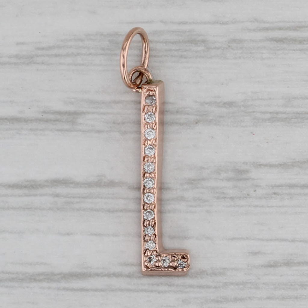 Gray Diamond Letter Initial "L" Pendant 14k Rose Gold Charm