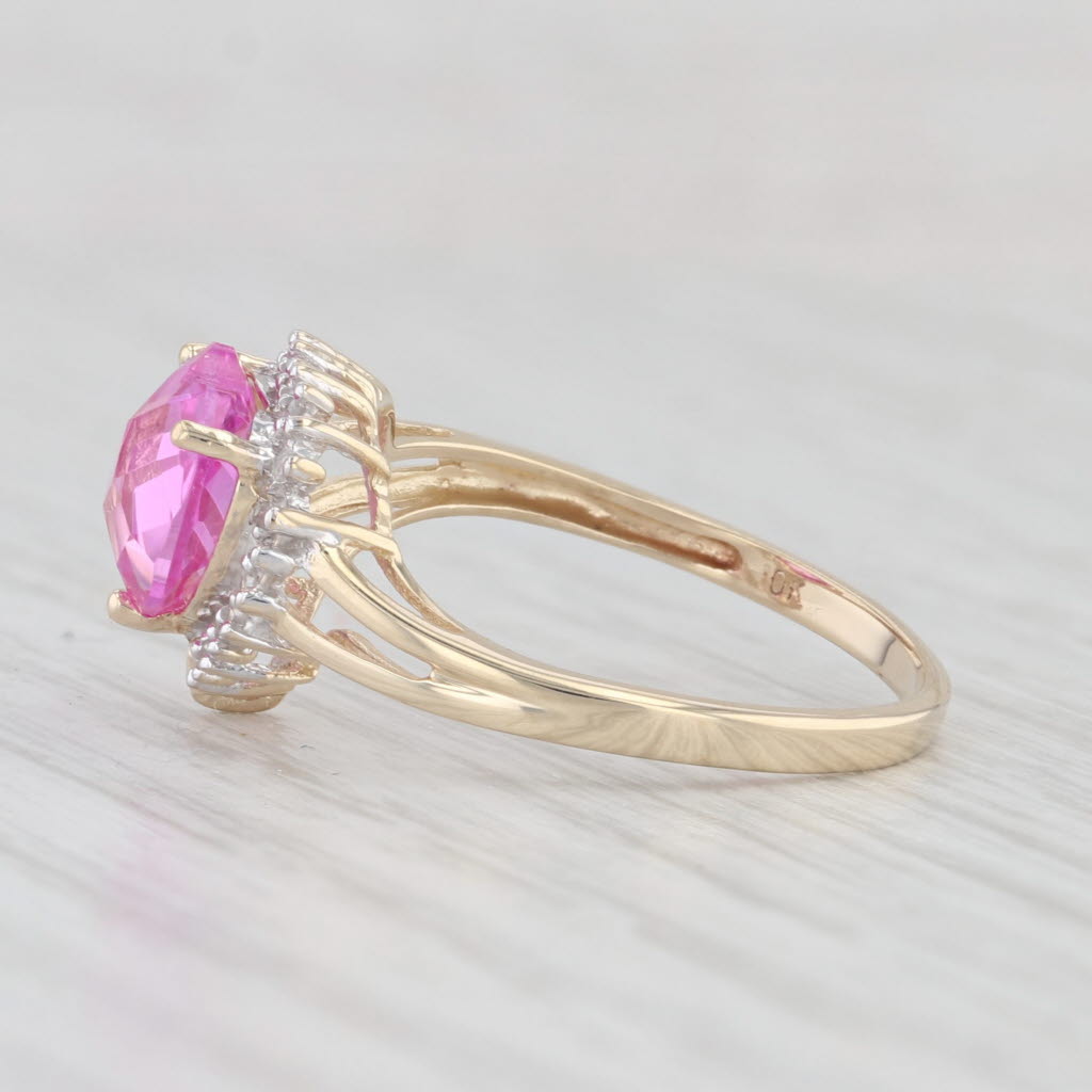 Light Gray 2.02ctw Lab Created Pink Sapphire Diamond Halo Heart Ring 10k Yellow Gold