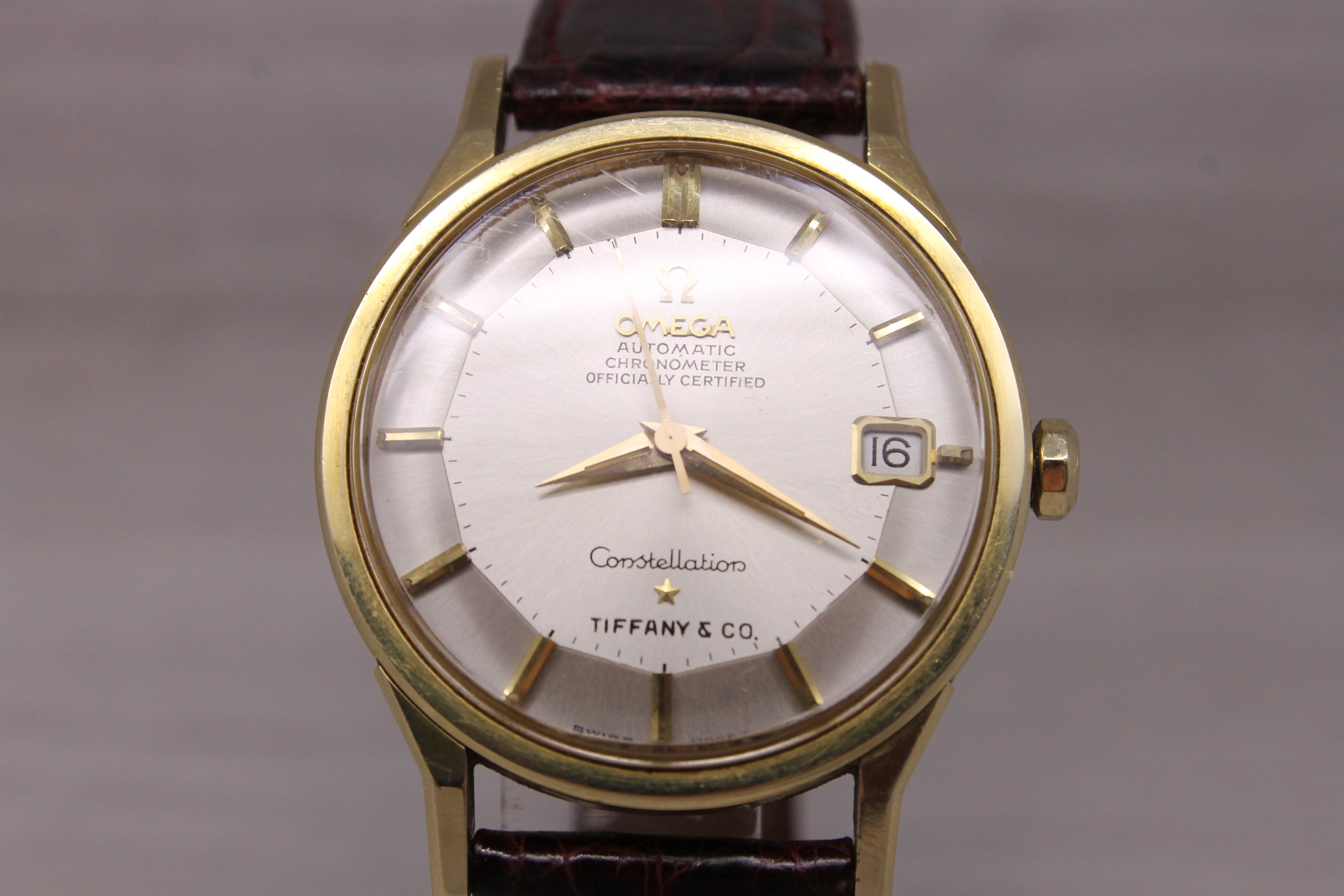Vintage 1967 Omega Constellation 14k Solid Gold 168.005 Dogleg w/ Tiffany Dial
