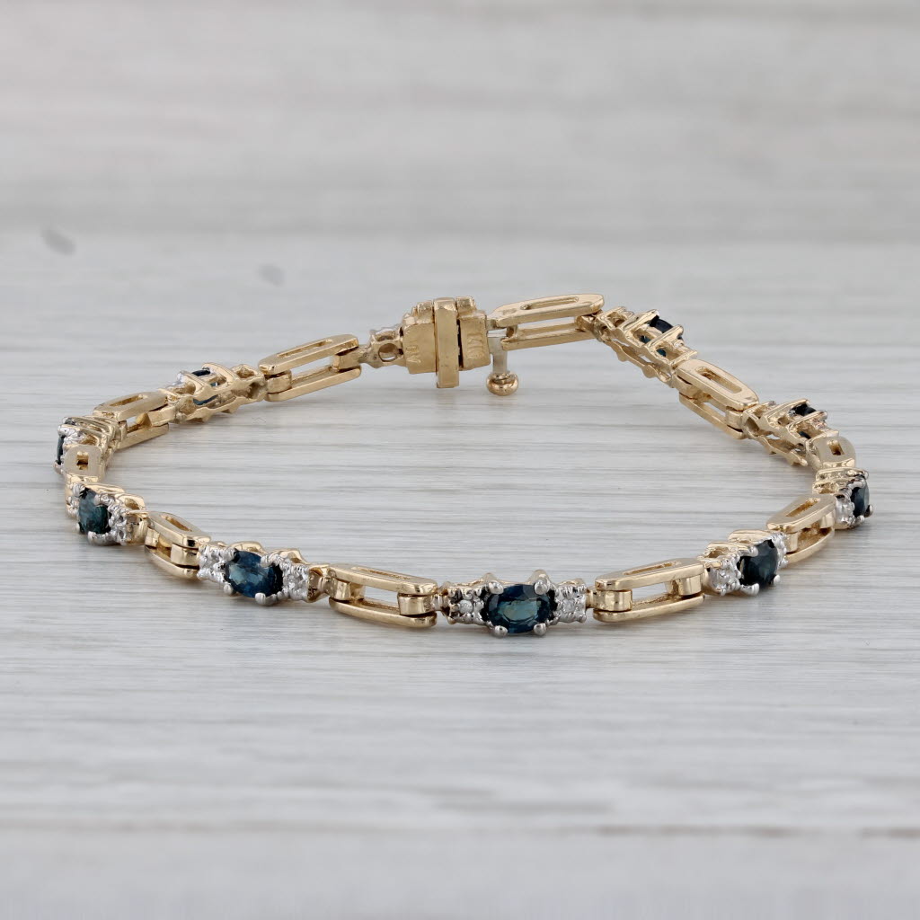 Gray 2.55ctw Blue Sapphire Diamond Bracelet 14k Yellow Gold 6.75"