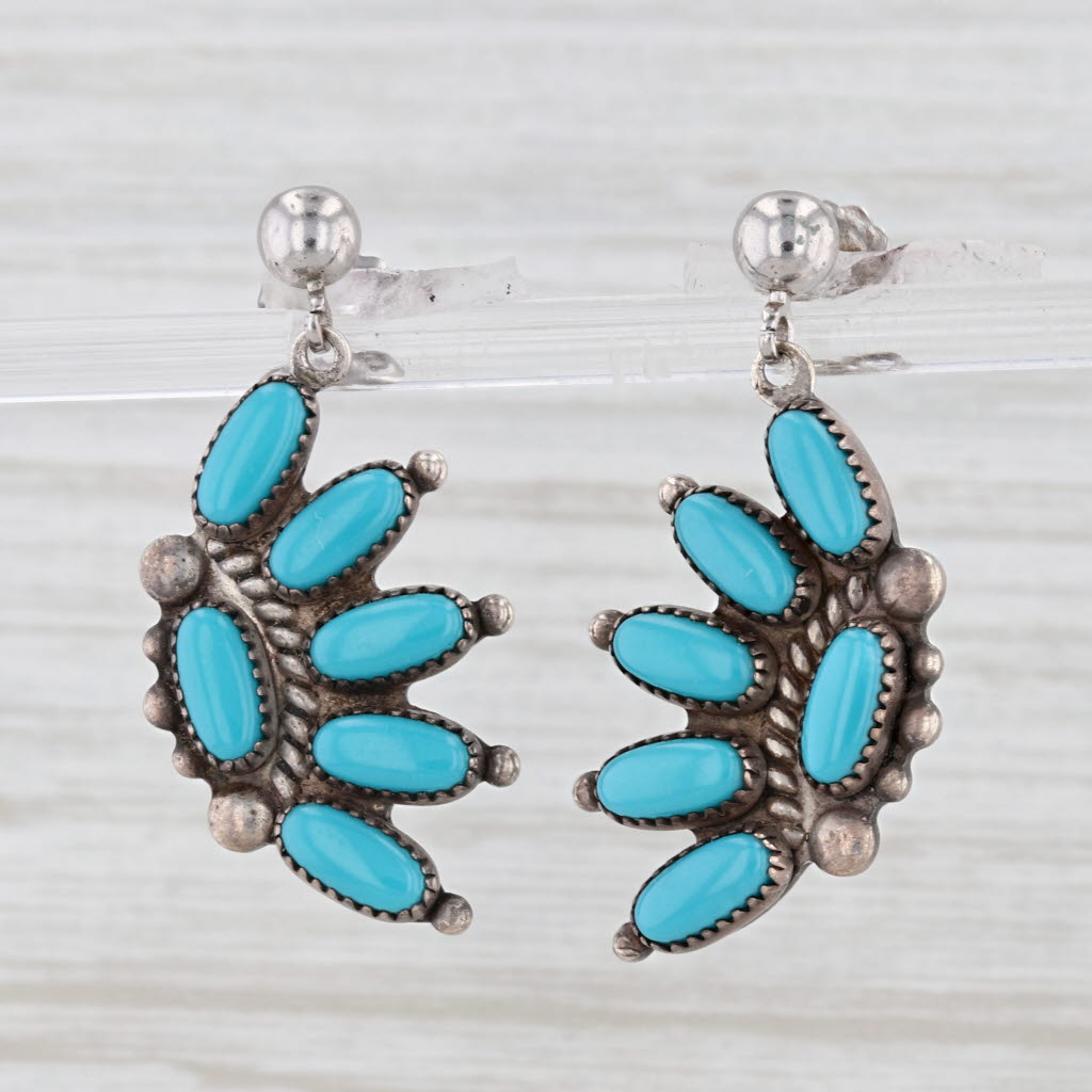 Light Gray Southwestern Turquoise Dangle Earrings Sterling Silver Pierced Drops