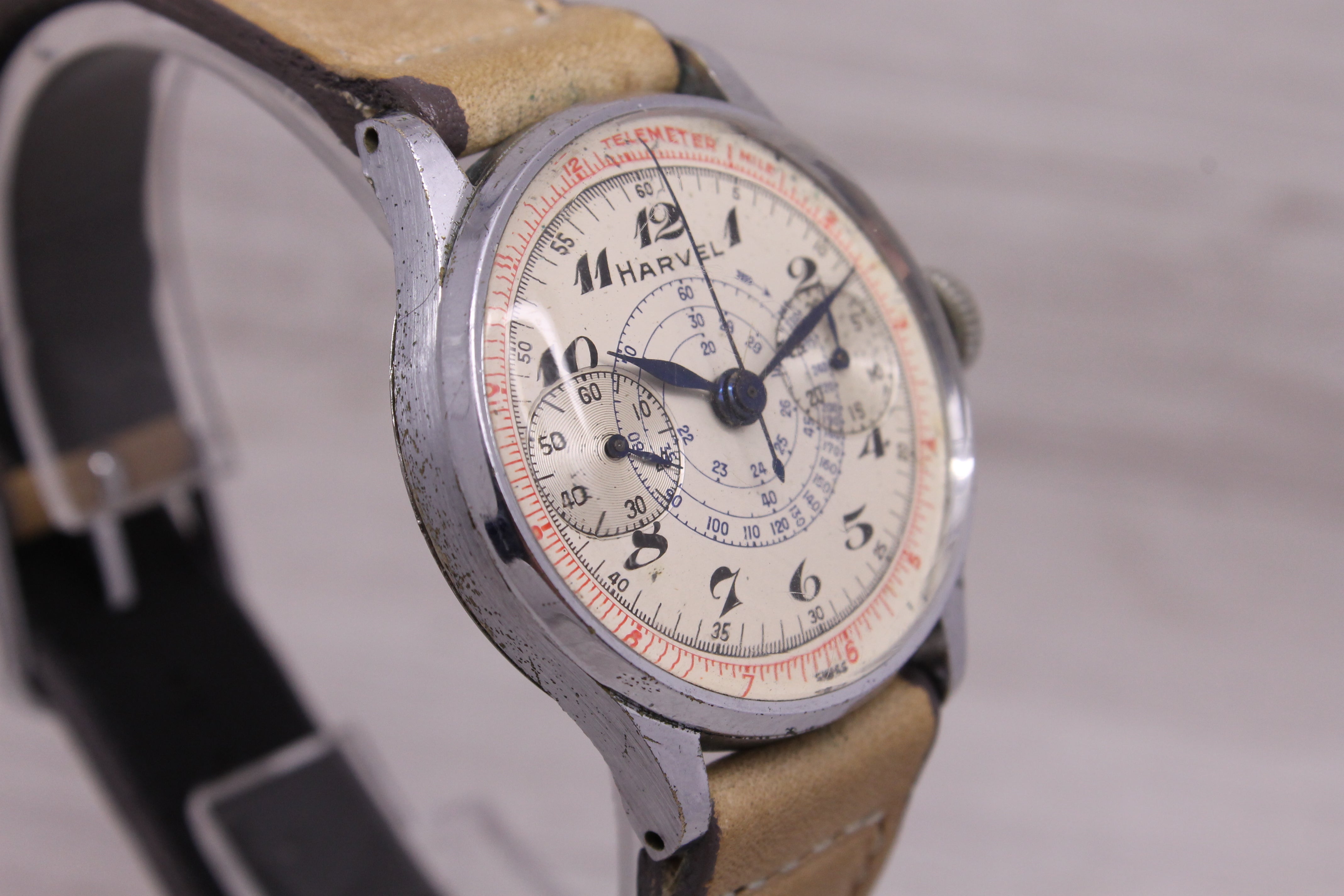 Dark Gray Vintage c.1950 Harvel Mens 33mm Steel Back Chronograph Watch Valjoux 23