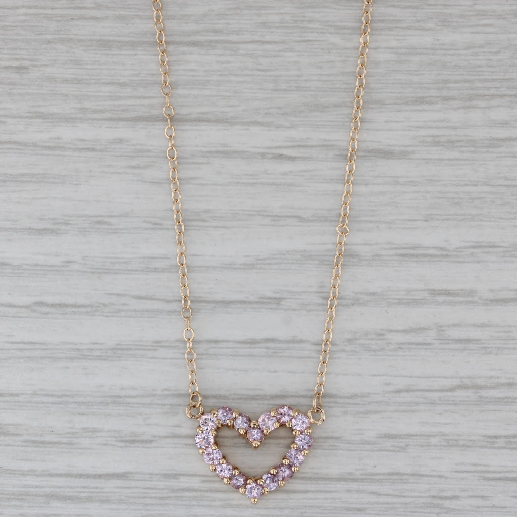 Gray 1.55ctw Pink Sapphire Heart Pendant Necklace 14k Yellow Gold 17.75" Cable Chain