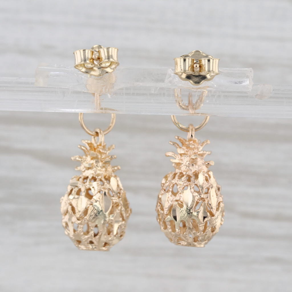 Pineapple Dangle Earrings 14k Yellow Gold Pierced Drops