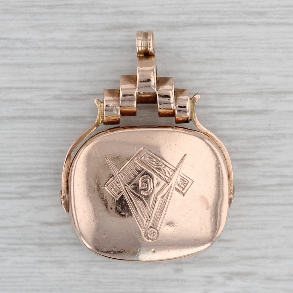 Gray Antique Masonic Stone Pendant Fob 9k Rose Gold Square Compass Blue Lodge