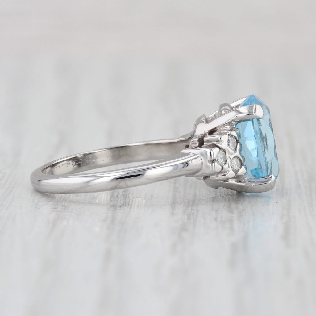 3.39ctw Oval Blue Topaz Diamond Ring 10k White Gold Size 6