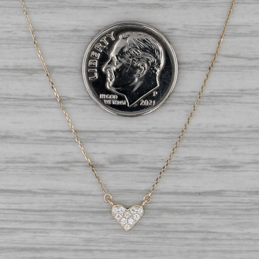 Cubic Zirconias Pave Heart Pendant Necklace 14k Yellow Gold 17" Cable Chain