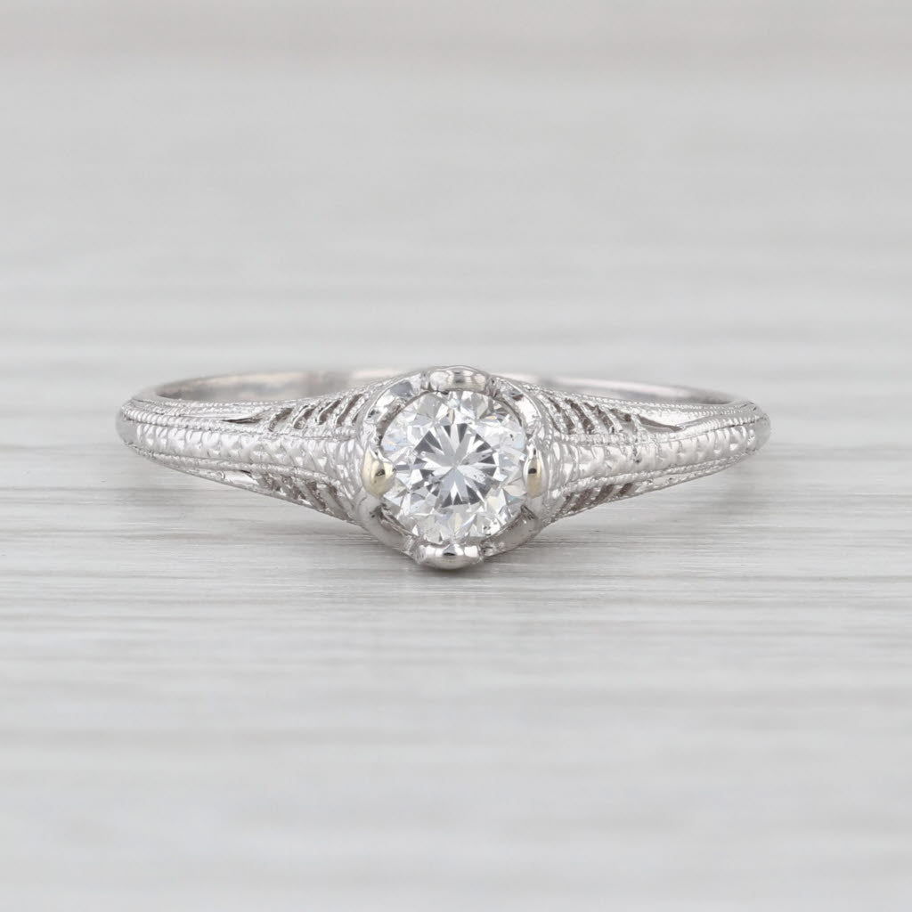 Art Deco Old European Cut Diamond Solitaire Engagement Ring Platinum Filigree