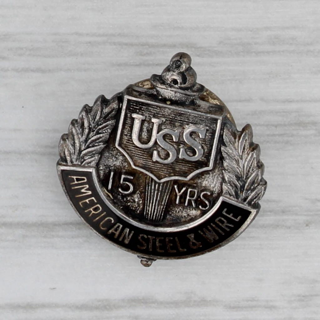 Gray USS 15 Years United States Steel Corp Oilwell Service Pin Serling Silver Vintage