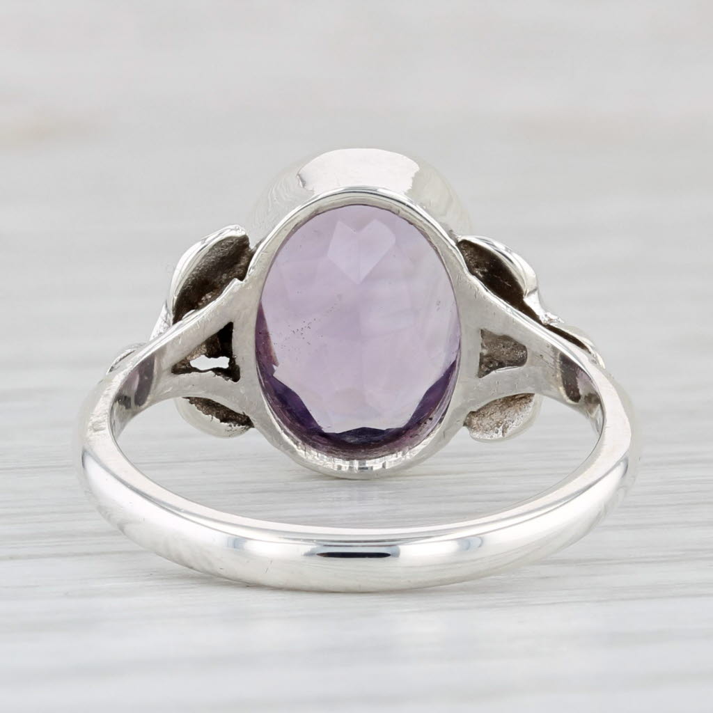 Light Gray 3.30ct Oval Solitaire Amethyst Flower Ring Sterling Silver Size 7.75