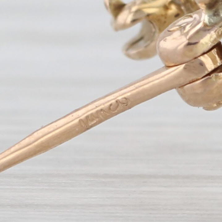 Vintage Seed Pearl Enamel Small Trotting Horse Pin 14k Yellow Gold
