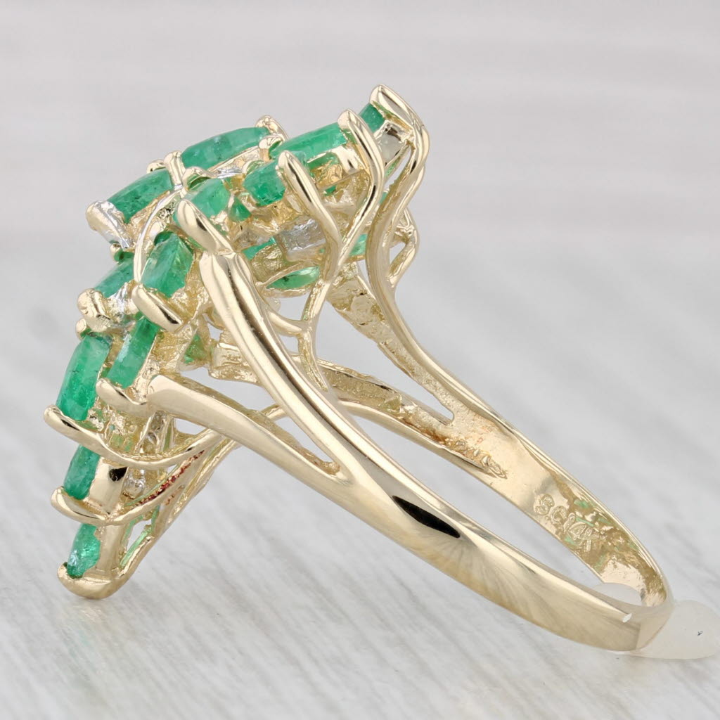 Gray 2.37ctw Emerald Diamond Cluster Cocktail Ring 14k Yellow Gold Size 7.5