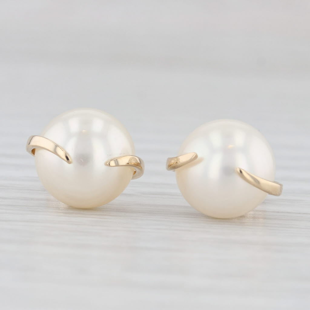 Light Gray Cultured Pearl Solitaire Earrings 14k Yellow Gold