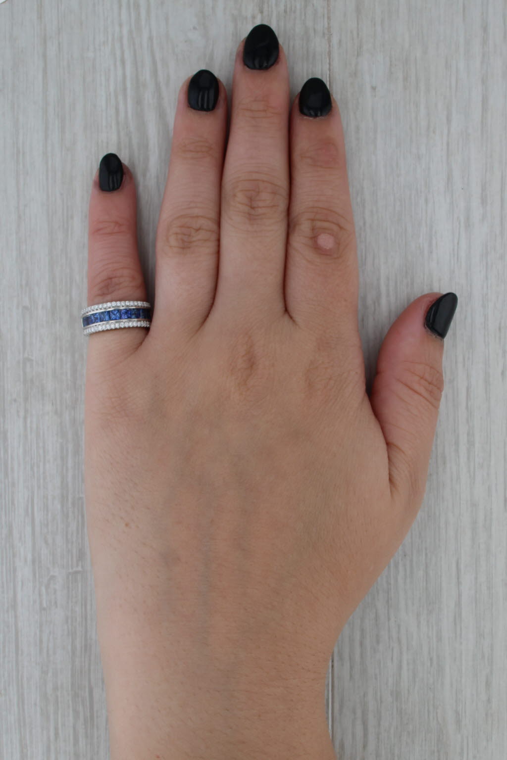 1.65ctw Blue Sapphire Diamond Ring 14k White Gold Size 4.25-4.5 Wedding Band