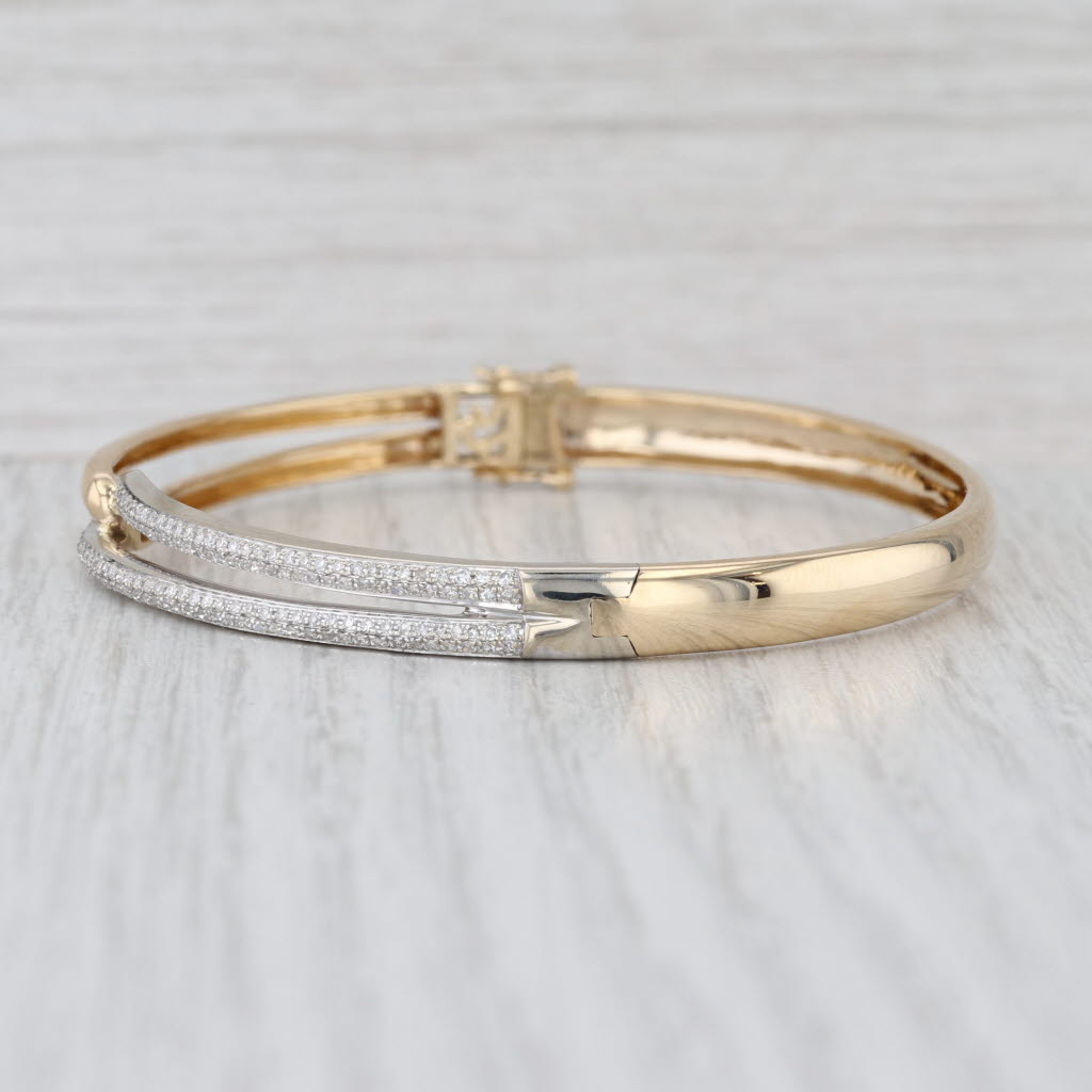 Effy 0.45ctw Diamond Interlocking Bangle Bracelet 14k Yellow White Gold 6.75"