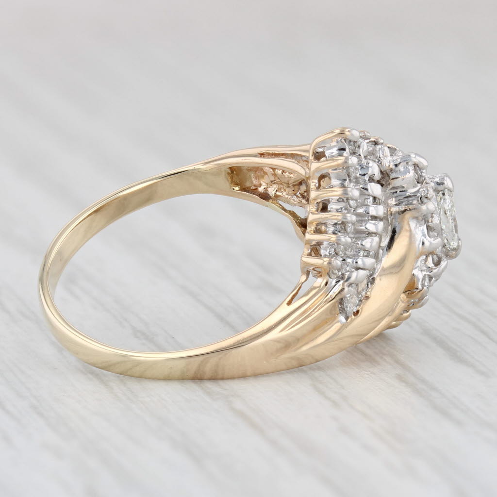 Light Gray 1ctw Diamond Cluster Bypass Ring 10k Yellow Gold Size 7.5