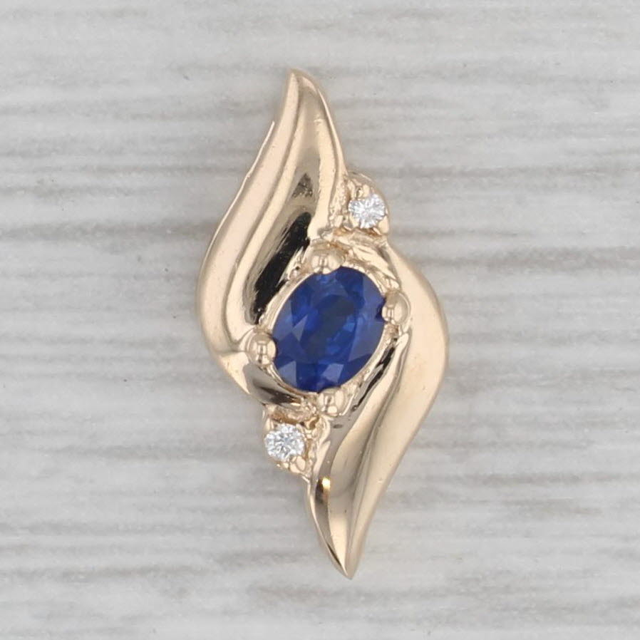 Gray 0.20ct Blue Sapphire Small Drop Pendant 14k Yellow Gold