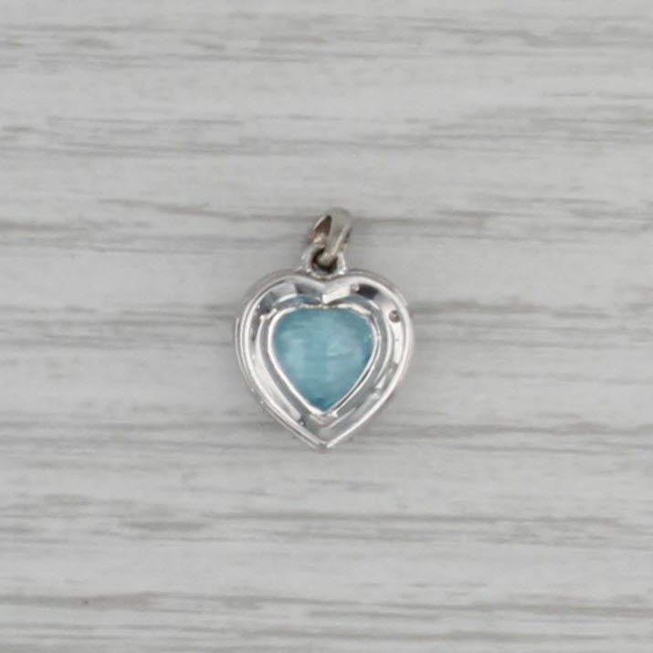 2.50ctw Blue Topaz Diamond Halo Heart Pendant 18k White Gold