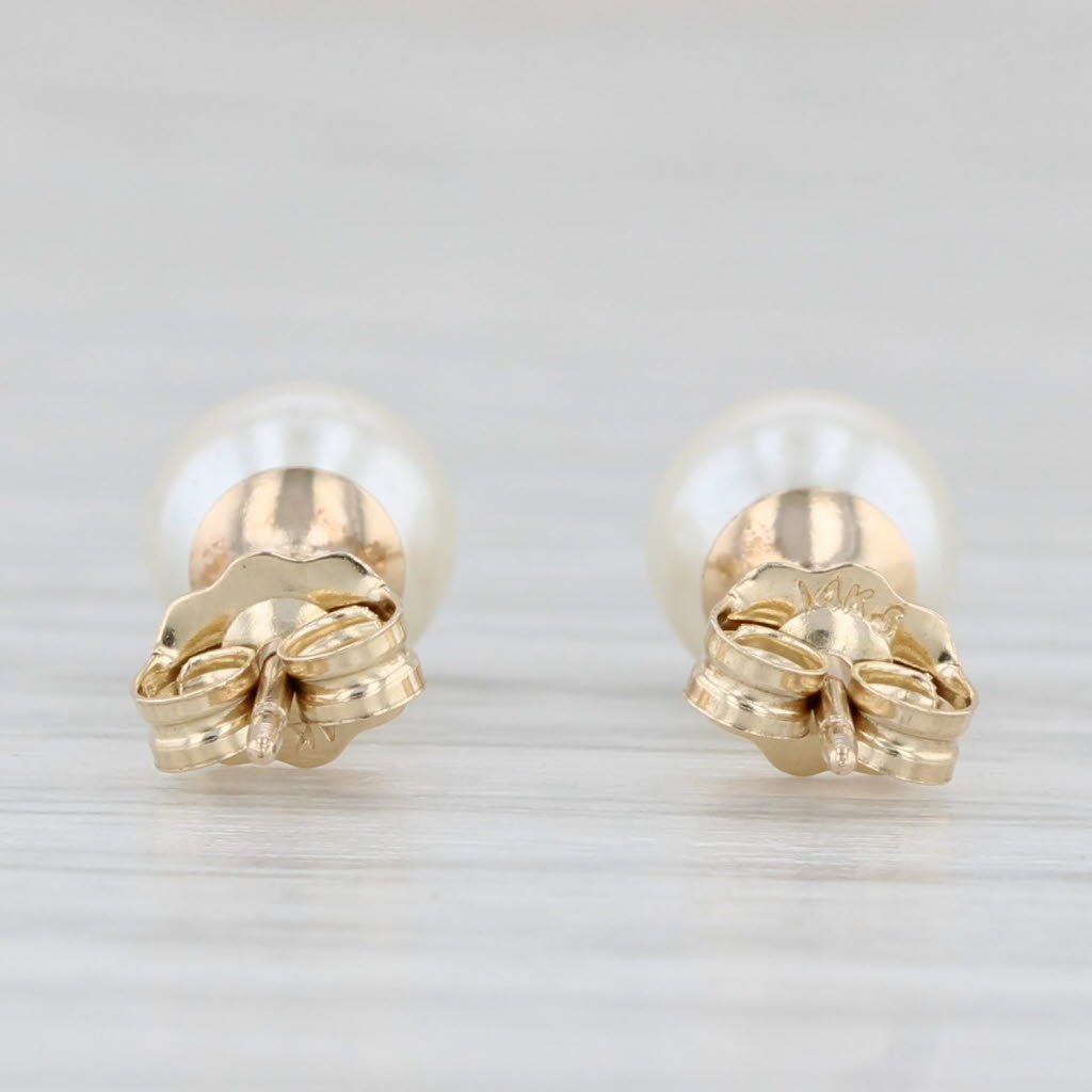 Light Gray Cultured Pearl Bead Solitaire Stud Earrings 14k Yellow Gold